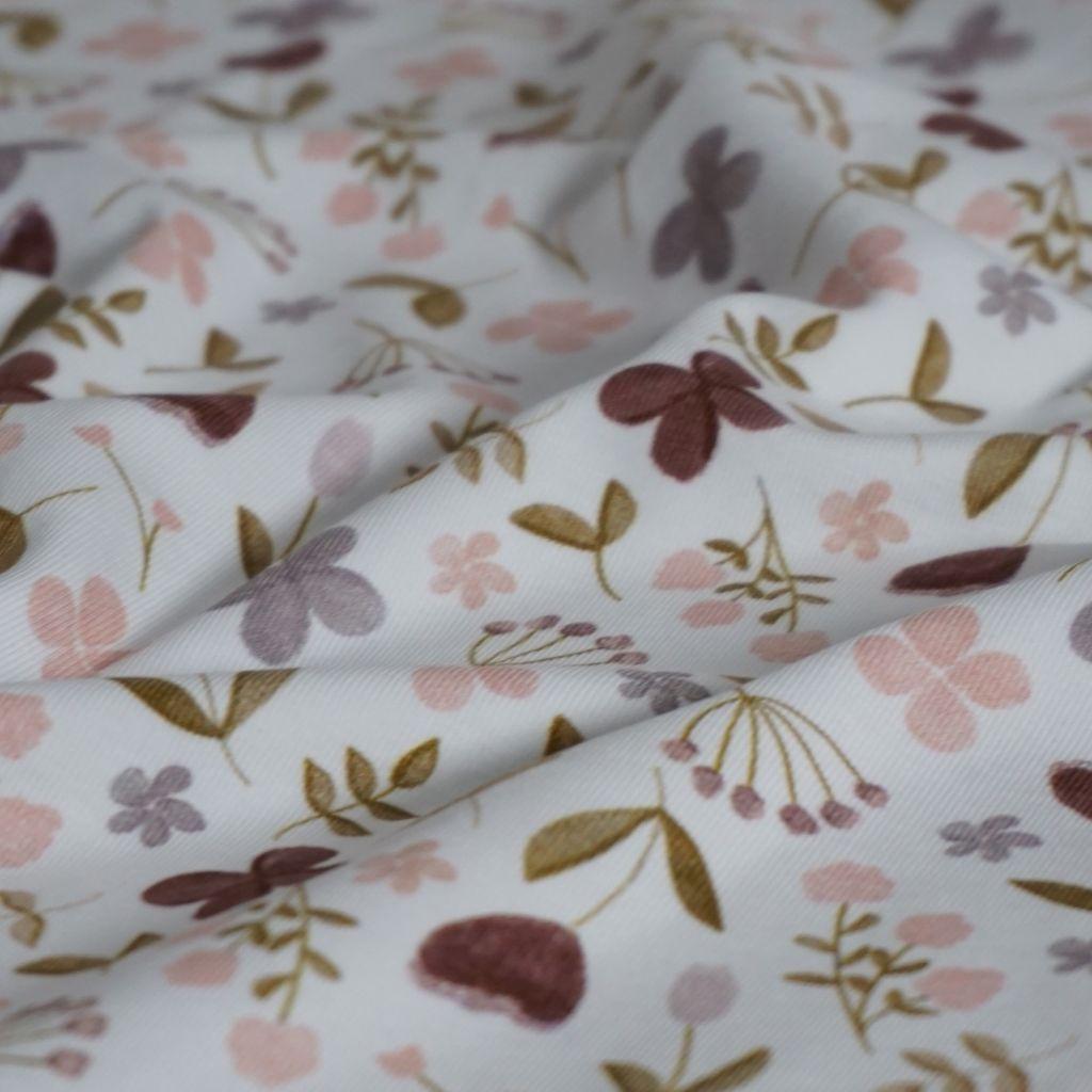 Baumwolljersey Blüten rosa, flieder, violett – FVJ